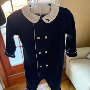 Ralph Lauren Navy Blue Footie with White Accents